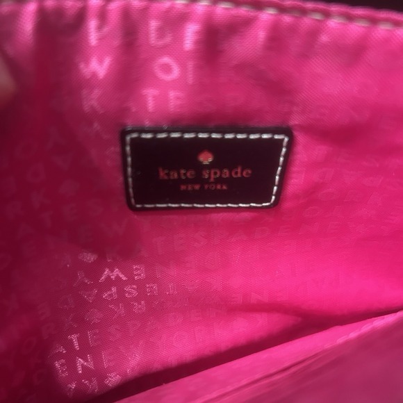 KATE SPADE Pebbled Leather Wristlet Clutch‎ Black Zip Close Pink Liner Cow - Picture 11 of 16